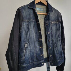 FADE TO BLUE Women's Denim and Black Sleeve Jacket (Size: Small)